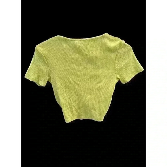 ZARA LIME GREEN Scrunch Tie Womens Size M Ribbed Lime Green CROP TOP - Picture 6 of 6